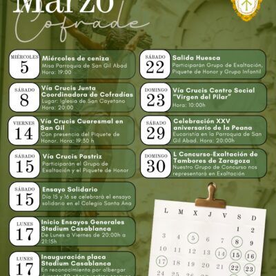 Calendario de actos del mes de marzo 2025