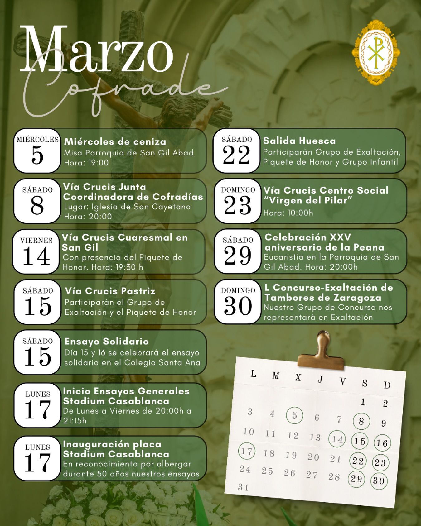 Calendario de actos del mes de marzo 2025
