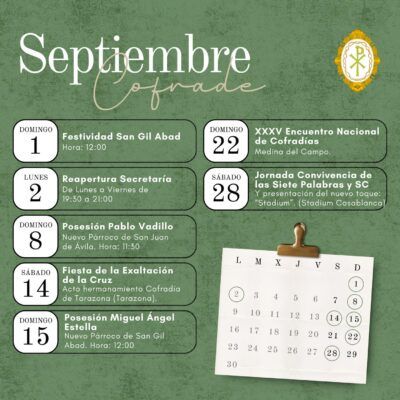 Calendario de actos previstos para septiembre
