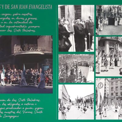 Exposición Mosén Francisco: Panel con fotografías de las primeras procesiones de la Cofradía en la mañana del Viernes Santo