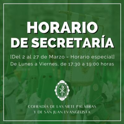 Horario de Secretaría para el mes de marzo