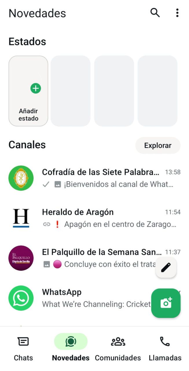 Ubicación del canal de WhatsApp